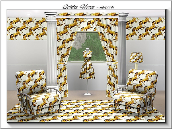 Sims 3 — Golden Horse_marcorse by marcorse — Themed pattern golden horse in classic pose.
