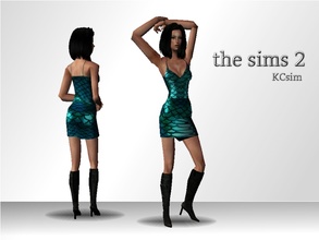 Sims 2 — Green Fish Scales Dress by KCsim — Remember to adjust your settings HIGH in the game for best results just as