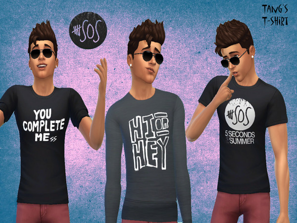 Sims 4 — 5sos Black TShirt by TangJaYuan2 — 5sos black t-shirt for male sims : - You complete me black t-shirt - Hi or