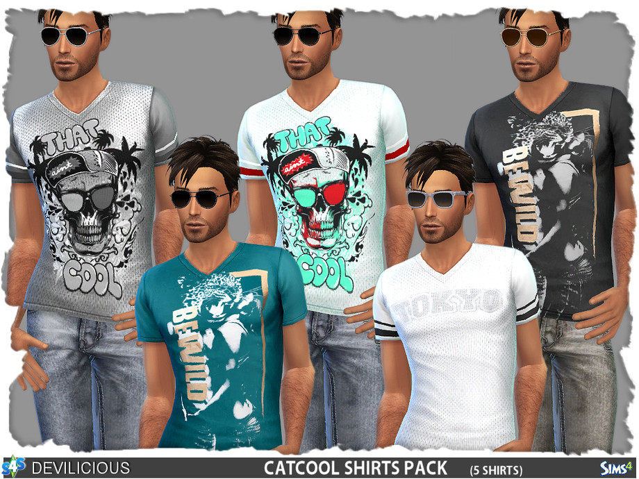The Sims Resource - CatCool Shirts 5-Pack
