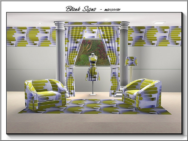 Sims 3 — Blank Signs_marcorse by marcorse — Abstract pattern: blank signposts in blue and yellow on white.