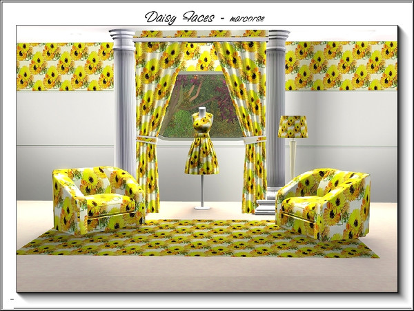 Sims 3 — Daisy Faces_marcorse by marcorse — Fabric pattern orange and yellow daisies.