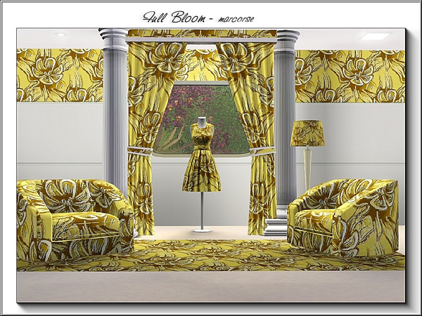 Sims 3 — Full Bloom_marcorse by marcorse — Fabric pattern: yellow orchid in full bloom with brown highlights.
