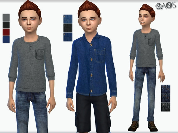 Sims 4 — Child Set 01 by OranosTR — 1 Sweaters 1 Denim Shirts and 1 Jeans I hope you will like it. :3