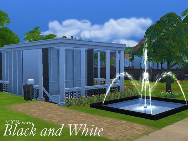 Sims 4 — Black and White (No CC) by MJCNavarro — As the name imply the house is black and white, it is also a not so