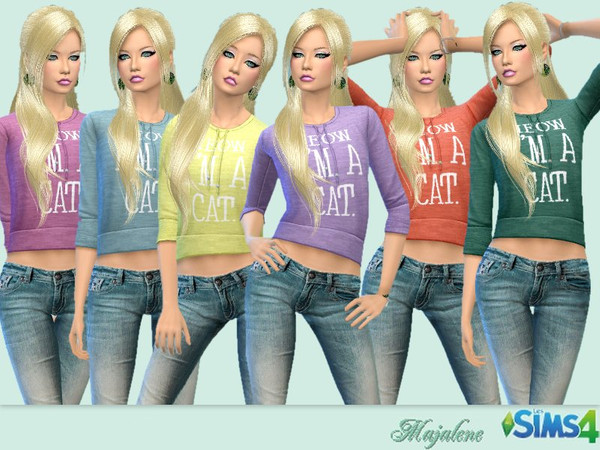 Sims 4 — I love cat sweater by majalene — Make in a standalone item Avaible in 6 colors Require Sims 4 Get to work