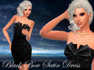 Sims 4 — Black Bow Satin Dress by Carita89 by Carita89 — A printed black satin dress with a leather belt and a large bow