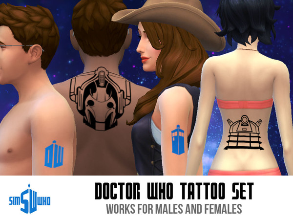 Sims 4 — Sim Who's Doctor Who Tattoo Set by indiaskapie2 — A tattoo set from the TV series Doctor Who by the BBC.