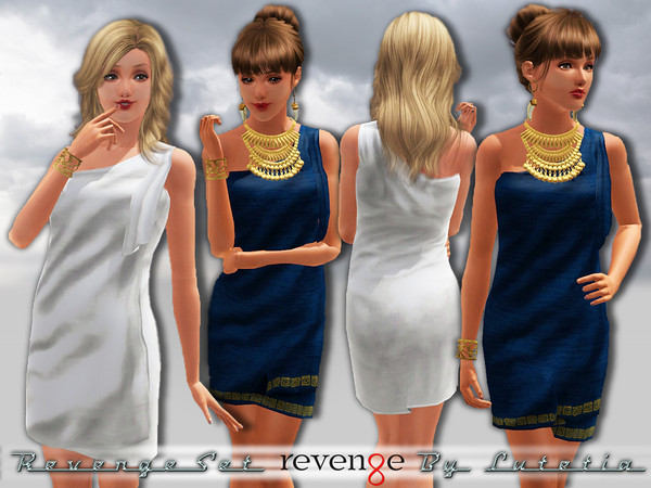 Sims 3 — Revenge Set - Dress - YA/A by Lutetia — A one-shoulder dress inspired from the TV Show Revenge ~ Works for