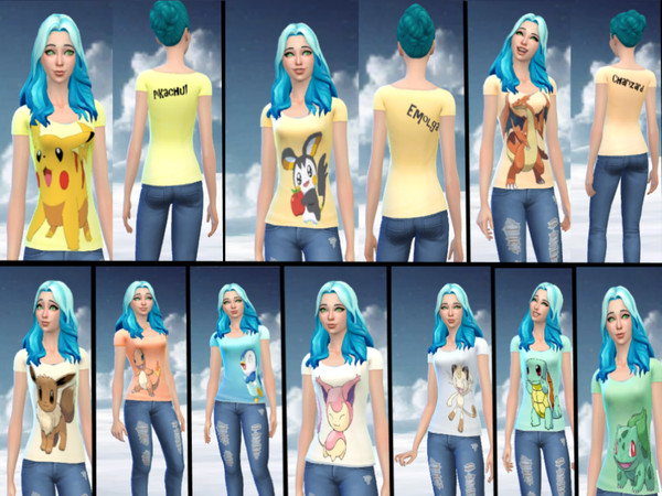 Sims 4 — Pokemon Tee-Shirts by SilliiBean —  Here is a Tee-Shirt that comes in many colors. Each color is a different
