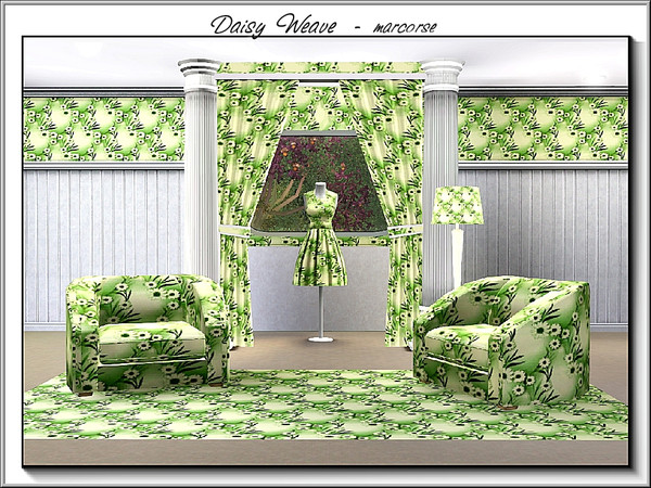 Sims 3 — Daisy Weave_marcorse by marcorse — Fabric pattern: white daisies in an open weave design.