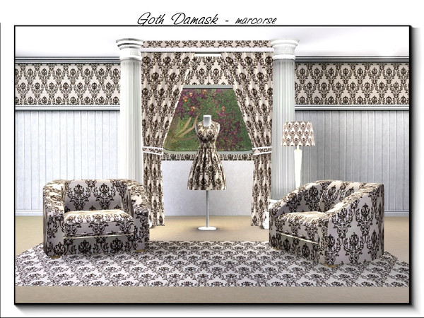 Sims 3 — Goth Damask_marcorse by marcorse — Fabric pattern: damask with a Goth element. 