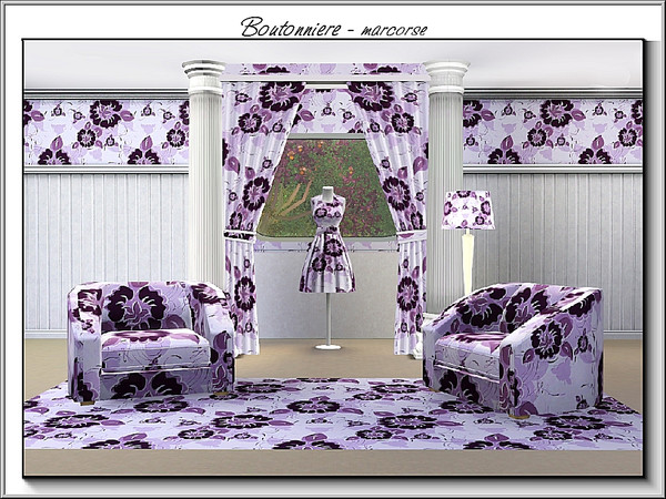 Sims 3 — Boutonniere_marcorse by marcorse — Fabric pattern: stylised buttonhole posy in two sizes in purple tones