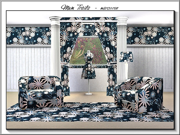 Sims 3 — Mum Trails_marcorse by marcorse — Fabric pattern: trails of single and double chrysanthemums in blue and pink
