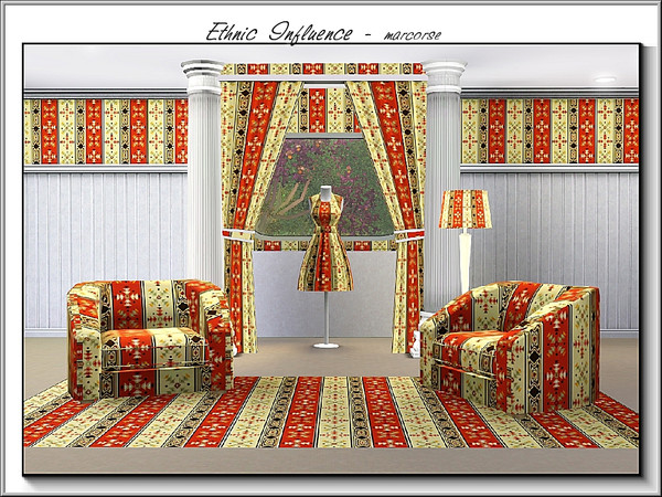 Sims 3 — Ethnic Influence_marcorse by marcorse — Fabric pattern: ethnic inspired vertically striped design in yellow, red