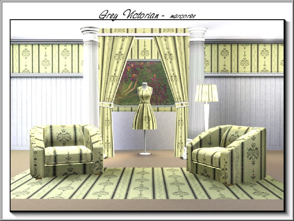 Sims 3 — Grey Victorian_marcorse by marcorse — Fabric pattern: understated Victorian wallpaper in grey on cream.