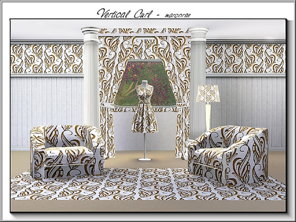 Sims 3 — Vertical Cul_marcorse by marcorse — Abstract pattern: abstract curl shapes in a vertical stripe design in brown