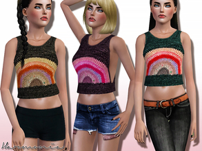 Sims 3 — Rainbow Wool Crop Top by Harmonia — 3 colors. Please do not use my textures! Please do not re-upload.
