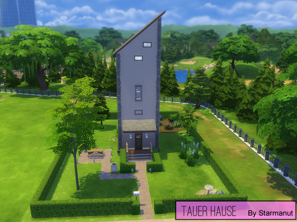 Sims 4 — Lot - Tauer Hause by Starmanut2 — Lofty Living! The small footprint will fit on any lot and leave room for your