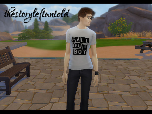 Sims 4 — "Fall Out Boy"-Shirt for Men by thestoryleftuntold — A Fall Out Boy-Shirt in Black and White for Men.