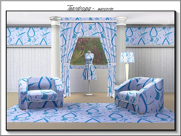Sims 3 — Teardrops_marcorse by marcorse — Abstract pattern: stylised teardrops in blue with a hint of green.