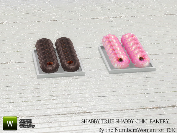 Sims 4 — Shabby Chic True Shabby Bakery Donut Tray by TheNumbersWoman — Old fashioned bakery items for your Sims to have