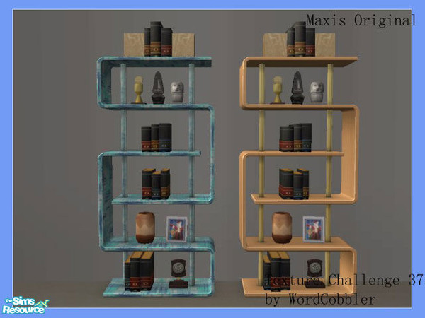 Sims 2 — WC-TC37 - bookcase recolor 2 by WordCobbler — Texture is by minsmusic for Texture Challenge 37. This is the
