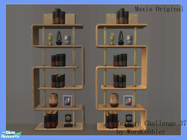 Sims 2 — WC-TC37 - bookcase recolor 1 by WordCobbler — Texture is by minsmusic for Texture Challenge 37. This is the