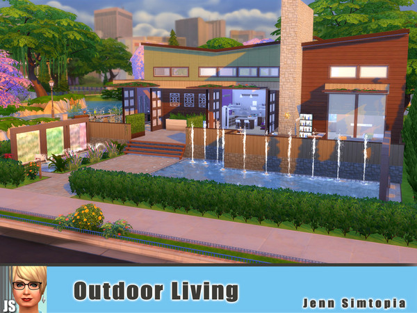 Sims 4 — Outdoor Living by Jenn_Simtopia — The perfect house for entertaining! Hot tub, swimming pool, huge outdoor deck
