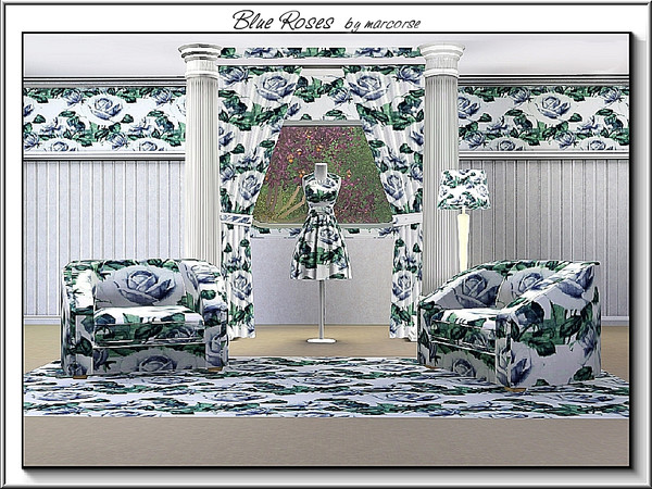 Sims 3 — Blue Roses_marcorse by marcorse — Fabric pattern: palest of blue roses and green leaves