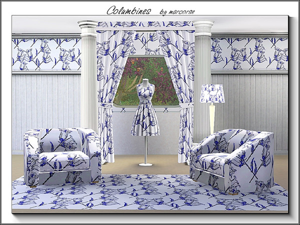 Sims 3 — Columbines_marcorse by marcorse — Fabric pattern: Canterbury bells [Columbines] in pale blue on white