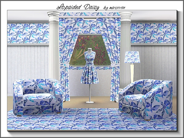 Sims 3 — Lopsided Daisy_marcorse by marcorse — Abstract pattern: unbalanced daisies in shades of blue.