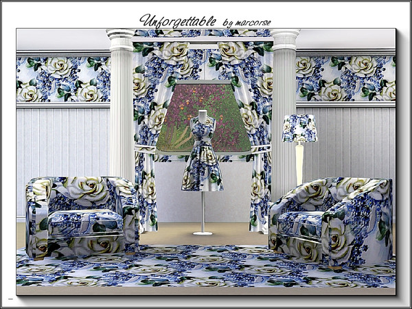 Sims 3 — Unforgetable_marcorse by marcorse — Fabric pattern white rose and blue forgetmenots.