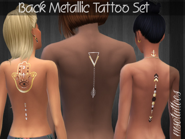 Sims 4 — Back Metallic Tattoo Set by luvjake_ — 3 different styles. For females only. It matches all skintones.