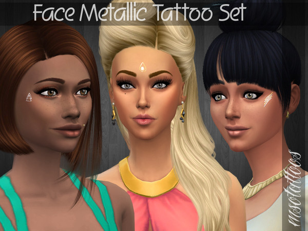 Sims 4 — Face Metallic Tattoo Set by luvjake_ — 3 different styles. For females only. It matches all skintones.