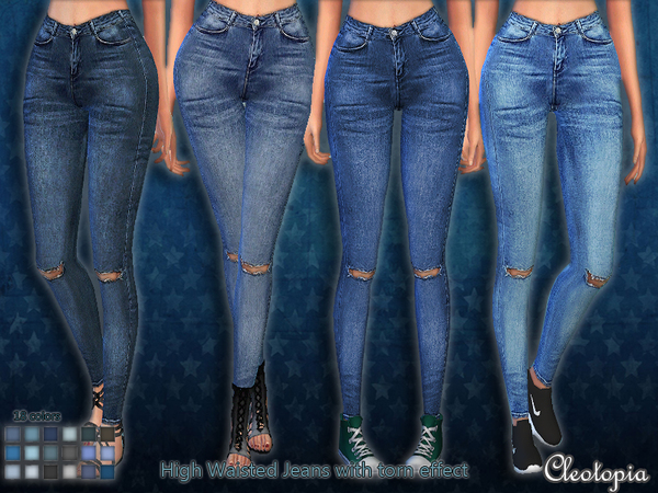 The Sims Resource - Set45- High Waisted Jeans with torn effect