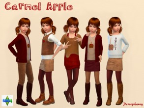Sims 4 — Caramel Apple Set by Persephaney — Fun fall fashion for female children featuring Caramel apple motifs and a
