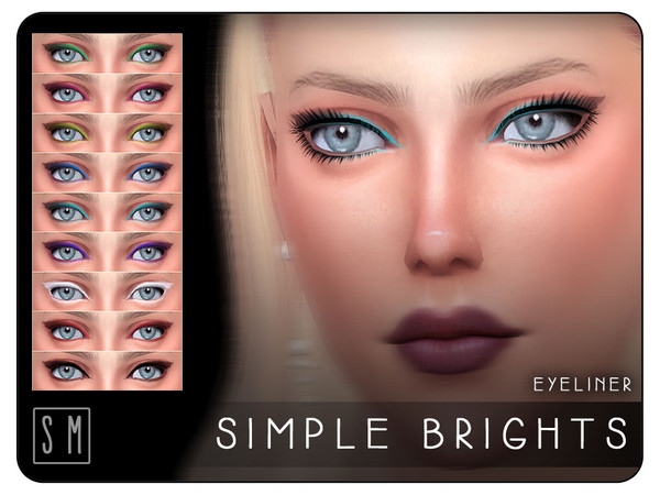 Sims 4 — [ Simple Brights ] - Eyeliner by Screaming_Mustard — A bold pop of colour for the lids, the complement all