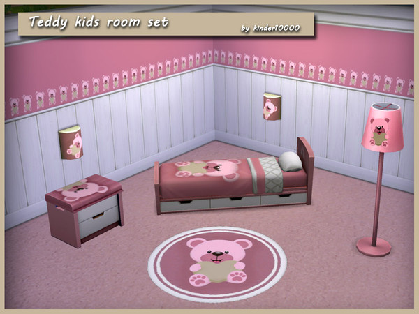 Sims 4 — Teddy kids room set by kinder10000 — Teddy bear themed set for your Sim children. Set includes: toy box, bed,