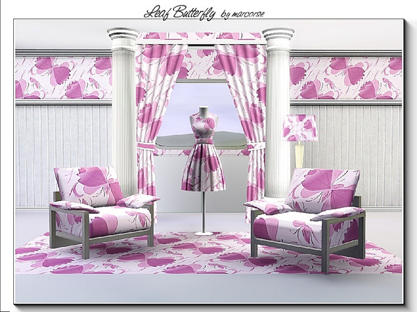 Sims 3 — Leaf Butterfly_marcorse by marcorse — Abstract pattern: stylised leaf butterflies in shades of purple and pink