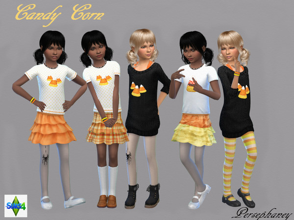 Sims 4 — Candy Corn Set by Persephaney — A mix and match set featuring candy corn motif and color palette. The following