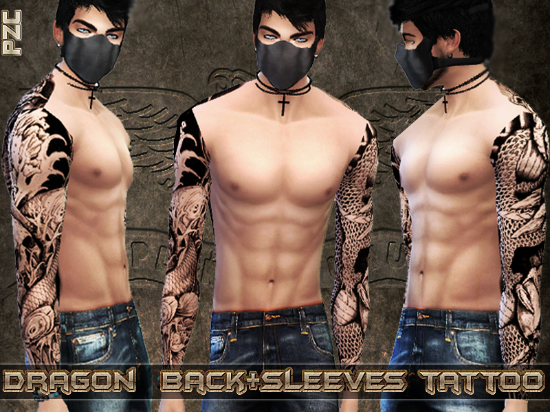 Sims 4 - Dragon Back and Sleeves Tattoo by Pinkzombiecupcakes - New( high q...