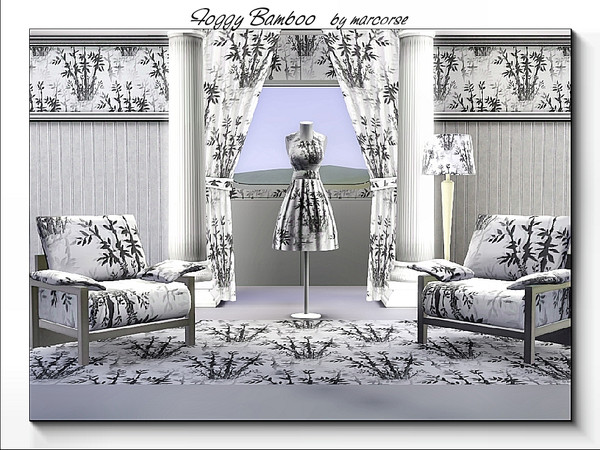 Sims 3 — Foggy Bamboo_marcorese by marcorse — Themed pattern: bamboo thicket in light fog. monochrome design