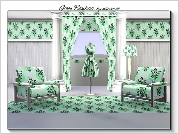 Sims 3 — Green Bamboo_marcorse by marcorse — Fabric pattern: clumps of bamboo in shades of green