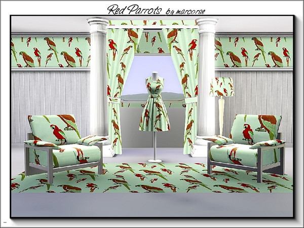 Sims 3 — Red Parrots_marcorse by marcorse — Themed pattern: lots of red and green parrots