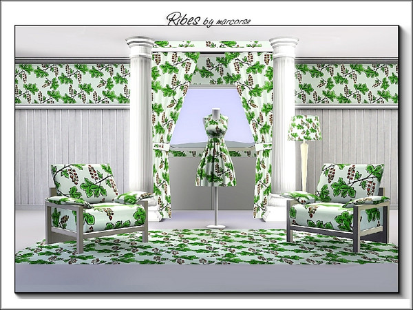 Sims 3 — Ribes_marcorse by marcorse — Themed pattern: hanging clusers of redcurrants [Ribes rubra] on leavy stems