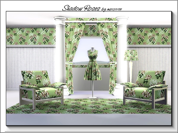 Sims 3 — Shadow Roses_marcorse by marcorse — Fabric pattern: pink roses, green leaves with shadow effect on green.