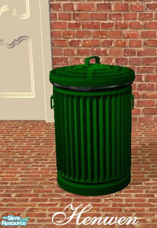 Sims 2 — Outdoor Trash Green by Henwen — *Do NOT* delete your trashcan from your lot with this. I do not want to be