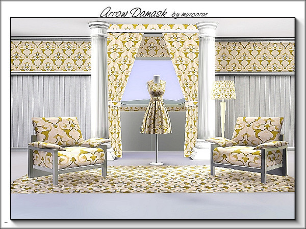 Sims 3 — Arrow Damask_marcorse by marcorse — Fabric pattern: simple arrow damask in ochre and pink