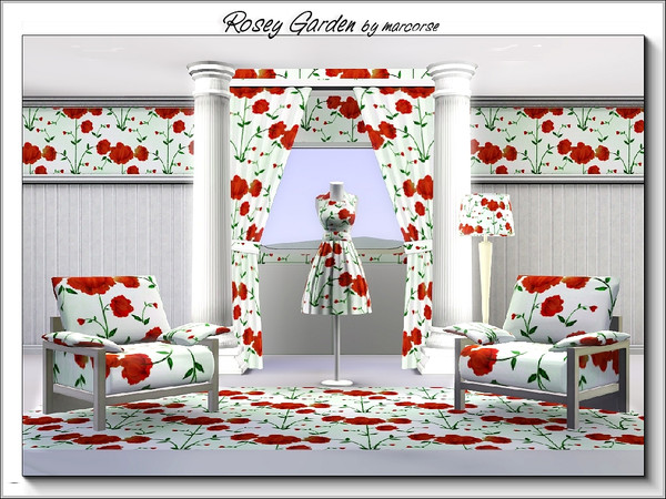 Sims 3 — Rosey Garden_marcorse by marcorse — Fabric pattern: red roses and green leaves in an allover design.